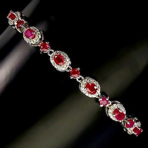 natural ruby 925 silver sterling 19 cm. long bracelet and ring size 6 1/2