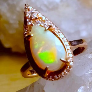 14x8 mm!! natural ethiopian opal 925 silver sterling rose golden plate ring size 9