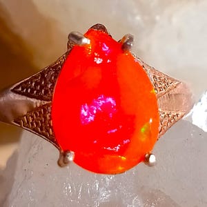 13x9 mm!!! mm natural fire opal 925 silver sterling rose golden plate ring size 7