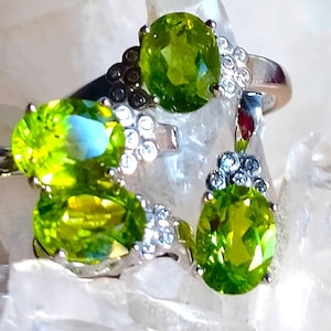8x6 mm natural peridot 925 silver sterling earrings,pendant and ring size 7 3/4