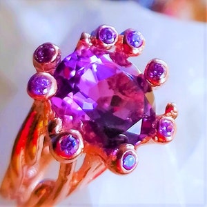 10x8 mm natural amethyst 925 silver sterling rose golden plate ring size 6