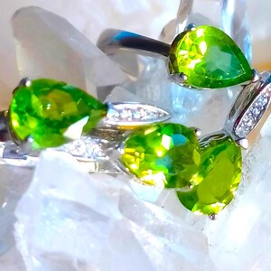 natural peridot 925 silver sterling earrings, pendant and ring size 6 1/2