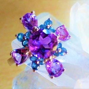 natural amethyst and tanzanite 925 silver sterling ring size 7 3/4