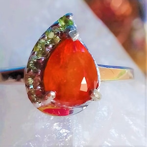natural spessartine garnet and peridot 925 silver sterling ring size 8 3/4