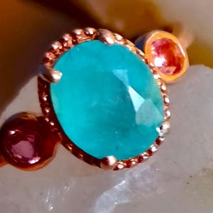 8x6 mm natural grandidierite and pink tourmaline 925 silver sterling rose golden plate ring size 6