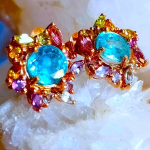 natural apatite,peridot,amethyst,blue topaz 925 silver sterling rose golden plate earrings