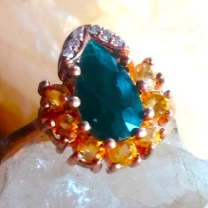 natural grandidierite and citrine 925 silver sterling golden plate ring size 8