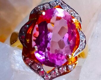 Bague En Argent Avec Topaze Rose - Pierre 21x21 Mm - Taille 54-55 - Neuf Sans Emballage