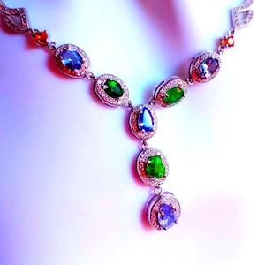 natural unheated tanzanite, tsavorite garnet and citrine  925 silver sterling 48 cm long necklace