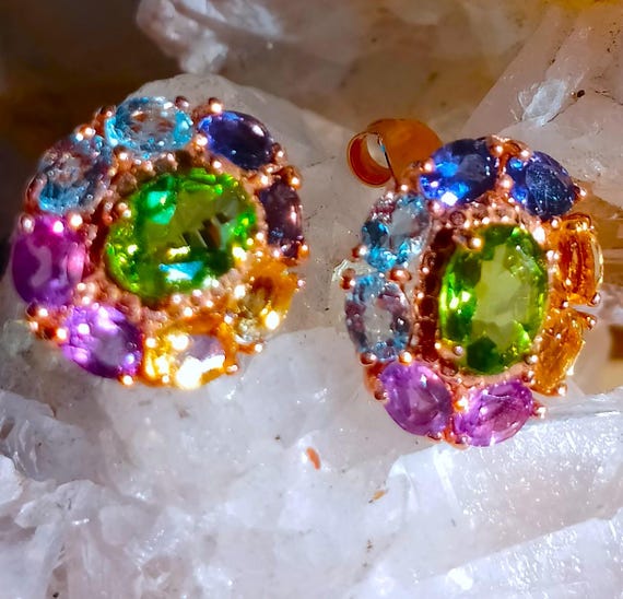 Boucles D'oreilles Topaze Améthyste Citrine - Argent 925 - Neuf Avec étiquettes