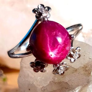 Anello in argento sterling 925 con rubino naturale a stella a 6 raggi da 10 mm, misura 8 3/4