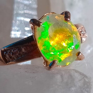 10x8 mm natural ethiopian opal 925 silver sterling rose golden plate ring size 6 1/2