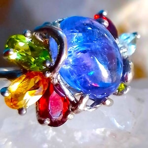 10x8 mm natural unheated tanzanite,peridot,red garnet, blue topaz,citrine 925 silver sterling ring size 9