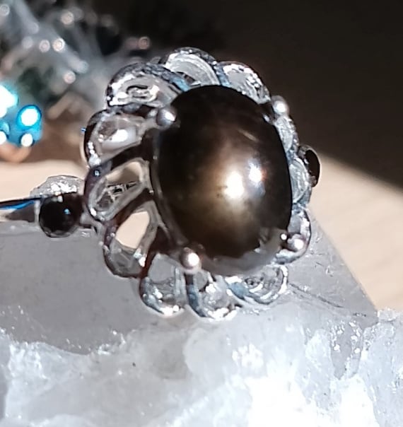 Anillo de plata de ley 925 con zafiro negro natural de x mm