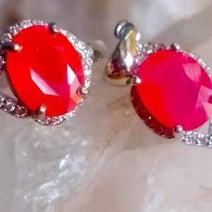 9 x 7 mm natuurlijke padparadscha-saffier 925-zilveren sterlinghanger en ring maat 6 3/4