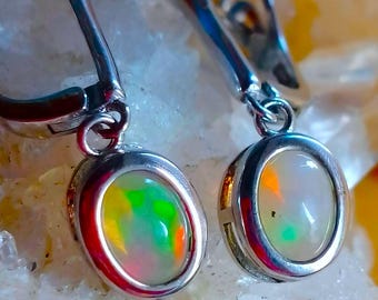 Pendientes de plata de ley 925 con ópalo etíope natural