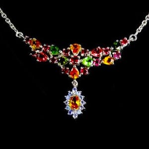 natural multicolor tourmaline,citrine and tanzanite 925 silver sterling necklace