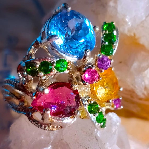 Bague En Argent 925 Avec Citrine, Rhodolite Et Tanzanite - Taille 7, Ovale, Neuve