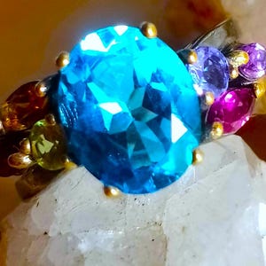 10x8 mm. natural london blue topaz,peridot,citrine,red garnet,tanzanite amethyst 925 silver sterling ring size 6 1/2