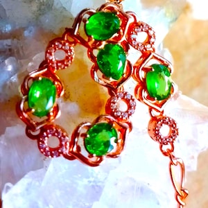 5x4 mm. natural tsavorite garnet 925 silver sterling rose golden plate 19 cm. long bracelet