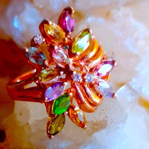 natural amethyst,diopside,rhodolite garnet,tanzanite,peridot,citrine,blue topaz 925 silver sterling rose golden plate ring size 6