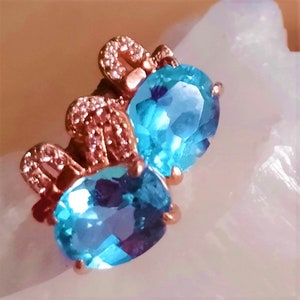 10x8 mm natural blue topaz 925 silver sterling rose golden plate earrings