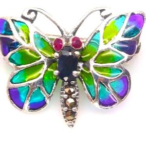 nice butterfly with natural ruby,blue sapphire and marcassiti 925 silver sterling enameled pendant/brooch