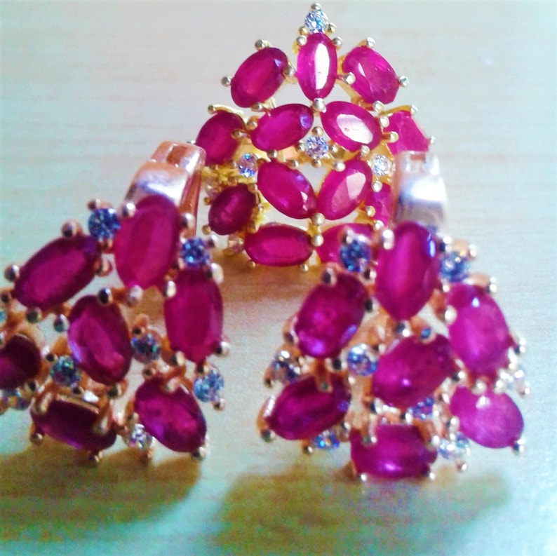 natural ruby on 925 silver sterling earrings and ring size 5 long 2 cm