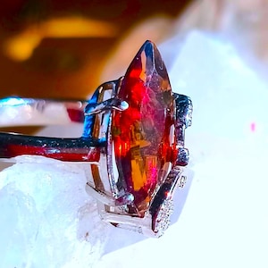 15x6 mm!! natural black opal 925 silver sterling ring size 7 1/2
