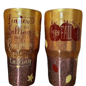 Fall Glitter Tumbler, It&#39;s Fall Yall, Falling Leaves Tumbler, Glitter Drinkware, Tumbler with Straw, Tumbler for Coffee, Holiday Drinkware