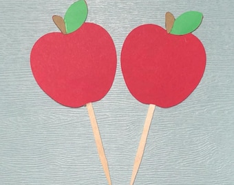 Apple Cupcake Toppers, Party Decor, Cake Topper, Cake Decorations