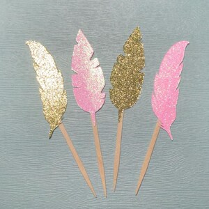 Feder Cake Topper, Glitter Federn, Boho Chic Decor, Boho Cake Topper, Geburtstagsdeko, Partydekoration, Kuchendekor, Glitter Cake Topper