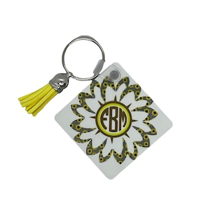 Sonnenblume Schlüsselanhänger, Monogramm Schlüsselanhänger, Blumen Geschenk, Frühlingsgeschenk, Muttertagsgeschenk, Geburtstagsgeschenk