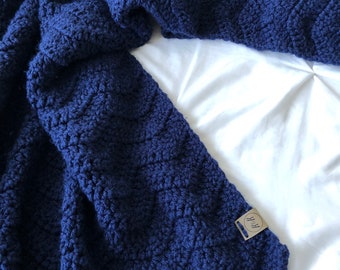 blanket blue navy blue light blue white afghan lovey take me along blanket perfect for car seat ready to ship super soft