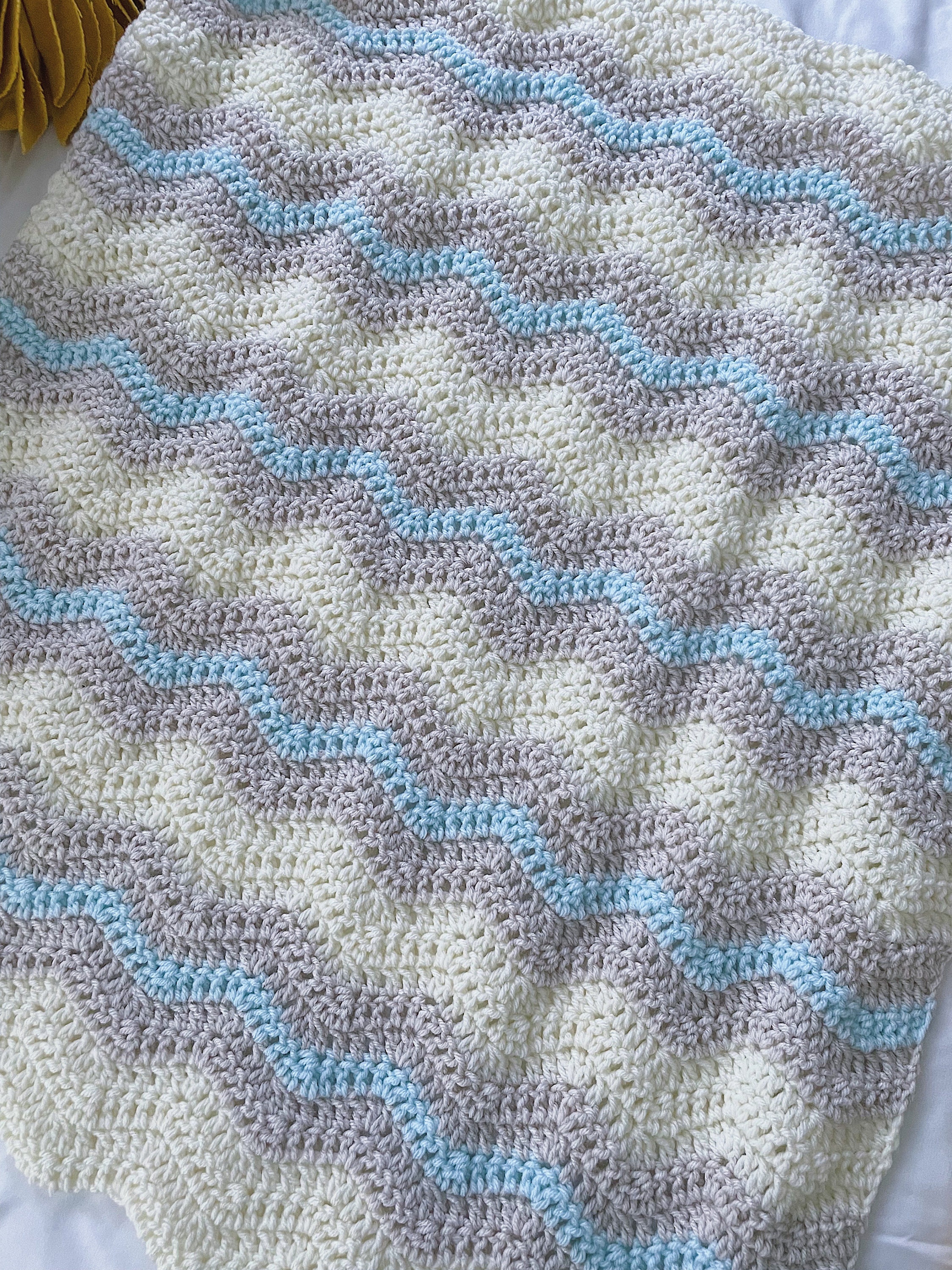 Crochet Baby Blanket: Ivory, Linen & Blue Ripple Afghan - Etsy