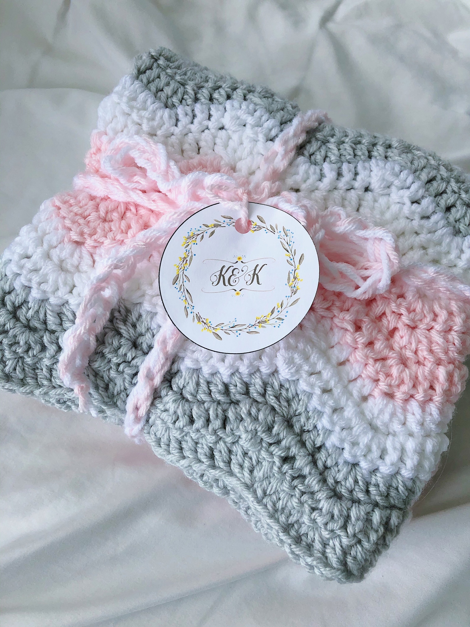 Crochet Baby Blanket Baby Afghan Pink and Gray Baby Blanket Etsy