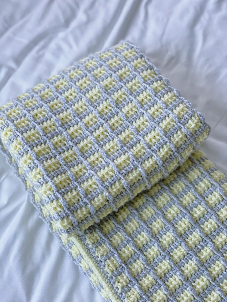 Crochet baby blanket Tunisian crochet baby blanket yellow baby blanket Yellow and gray baby blanket yellow blanket tunisian blocks image 5