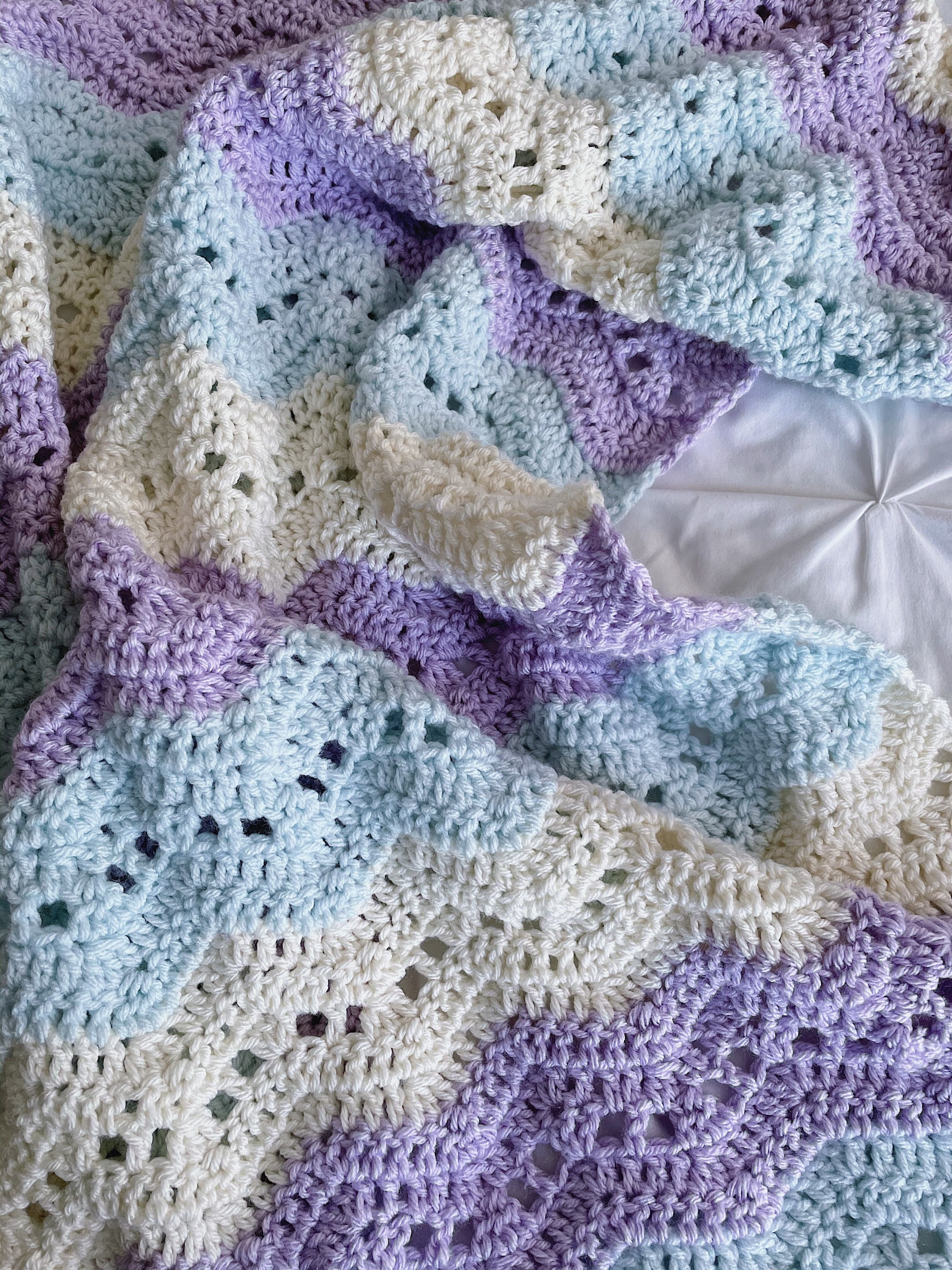 Crochet Baby Blanket Ice Blue Lavender and Ivory Crochet Baby Blanket Crochet Baby Blanket Ripple Blanket Baby Afghan Baby Purple Etsy Canada