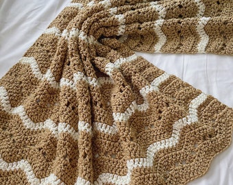 Crochet Baby Blanket: Tan & Ivory Boho Afghan