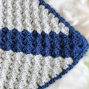 Crochet baby blanket gray and blue striped crocheted blanket blue and grey baby afghan nursery decor c2c image 7