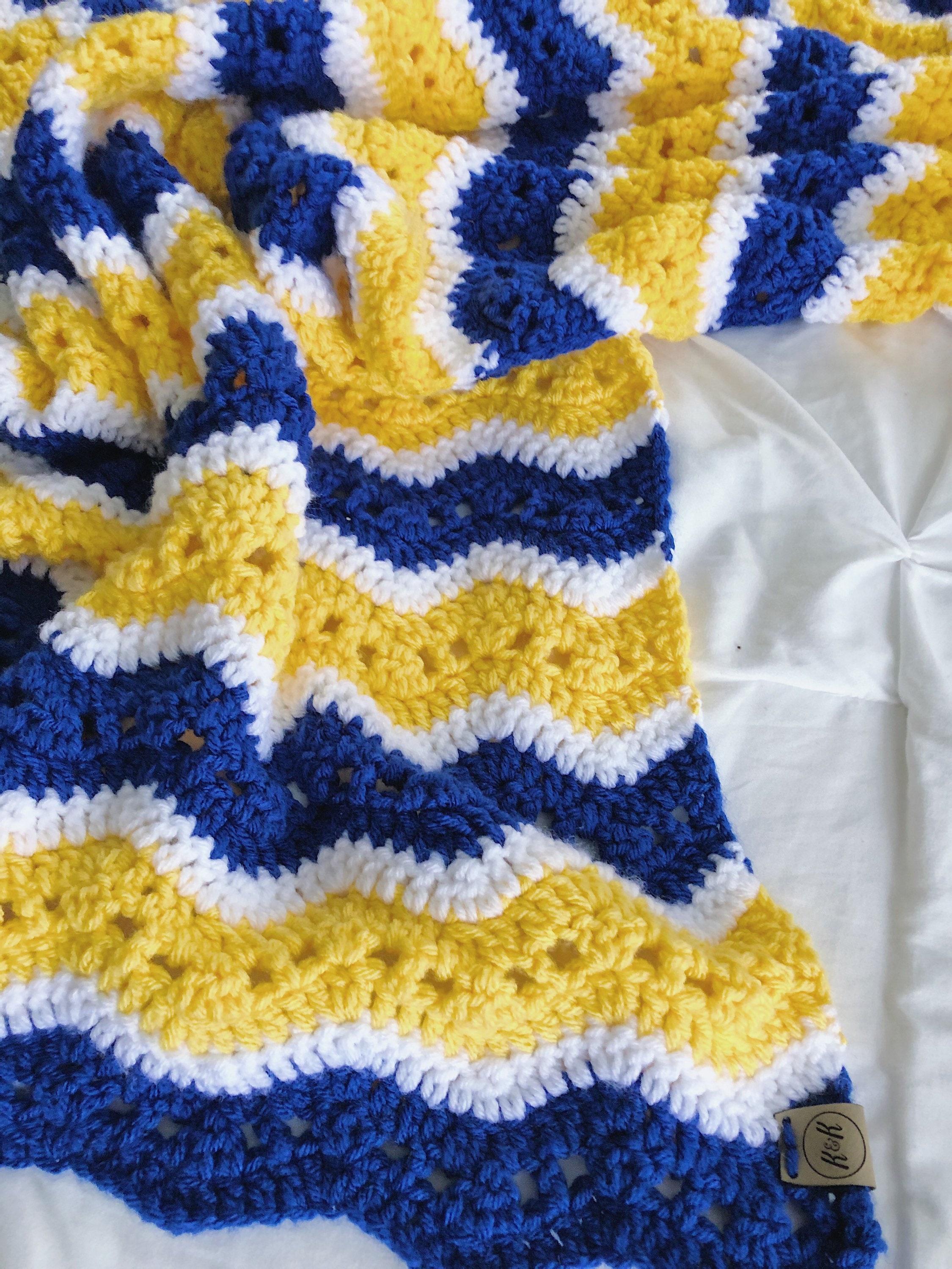 Crochet Baby Blanket Blue and Yellow Blanket Knit Afghan Etsy