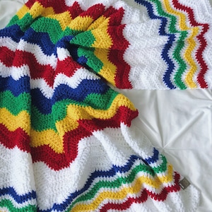 Crochet Baby Blanket: Primary Colors Chevron Afghan, Nursery Decor