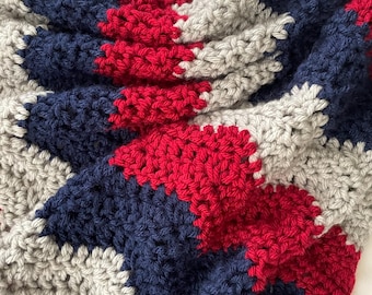 Crochet Baby Blanket: Red, Navy, and Gray Afghan