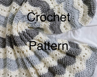 Lacy Ripple Crochet Baby Blanket Pattern: Gray & Ivory (PDF Pattern)