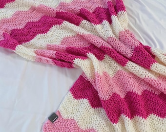 Handmade Crochet Baby Blanket: Pink, Ivory & Rose Afghan