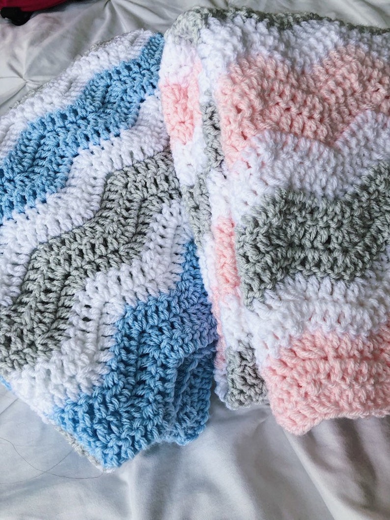 Twins Crochet Baby Blankets Pink/blue Gray and White Ripple Etsy