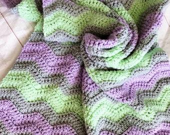 Crochet baby blanket. Lavender, light mint green and gray baby afghan. Lavender and mint blanket. Nursery decor