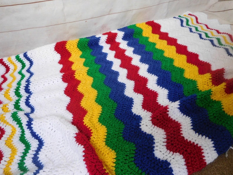 Crochet Baby Blanket Primary Colors Baby Blanket Gender Etsy