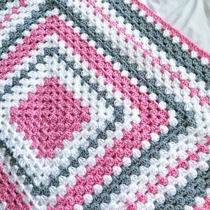 Crochet baby blanket pink, gray and white granny square baby crochet blanket, crochet blanket pink baby blanket image 1