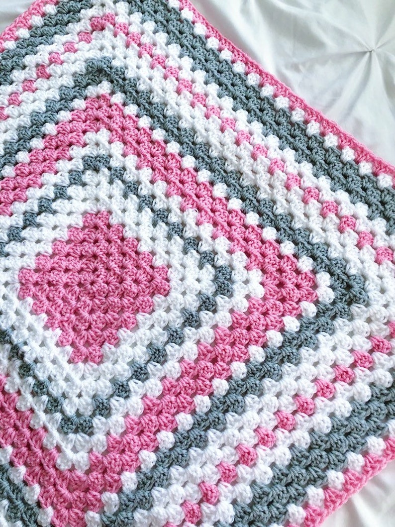 Crochet Baby Blanket Pink Gray and White Granny Square Baby Etsy